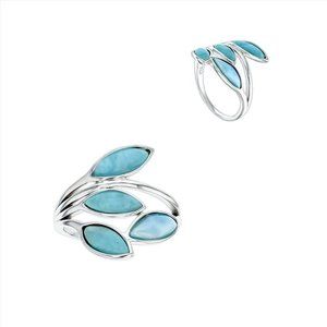 Sterling Silver LARIMAR 4 MARQUISE CLUSTER RING